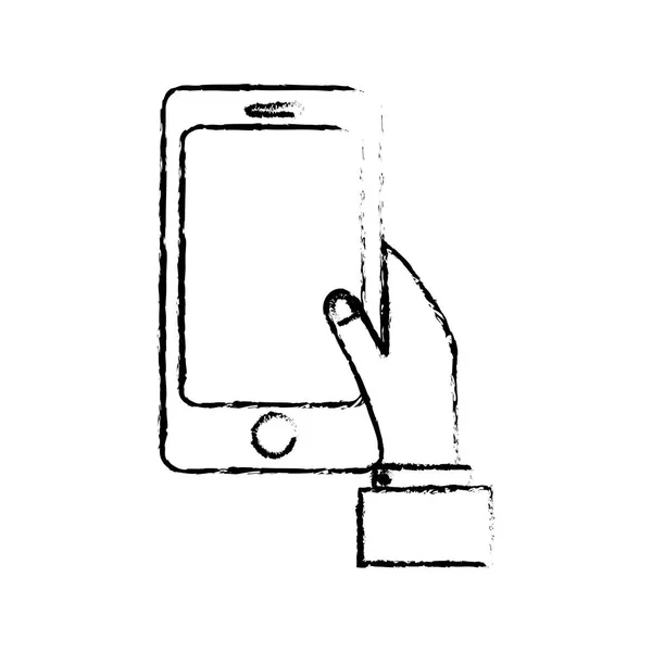 Figura Smartphone Tecnologia Comunicazione Nell Illustrazione Vettoriale Mano Uomo — Vettoriale Stock