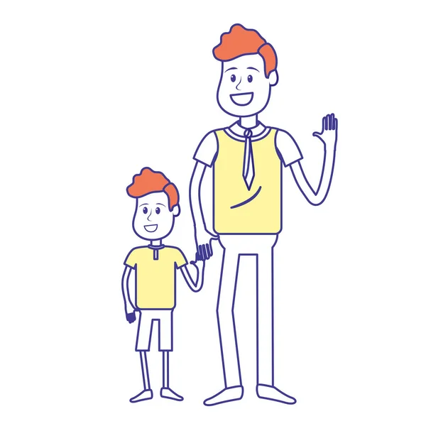 Happy Man His Son Holding Hand Vector Illustration — Stock Vector