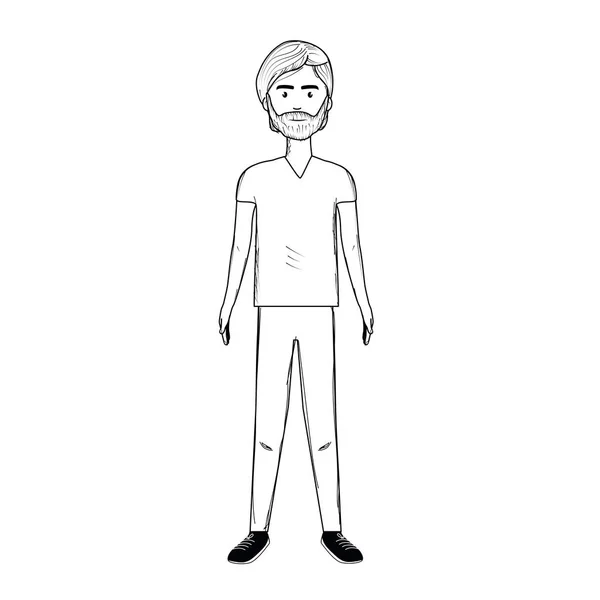 Line Stilig Man Med Skägg Och Fritidskläder Vektorillustration — Stock vektor