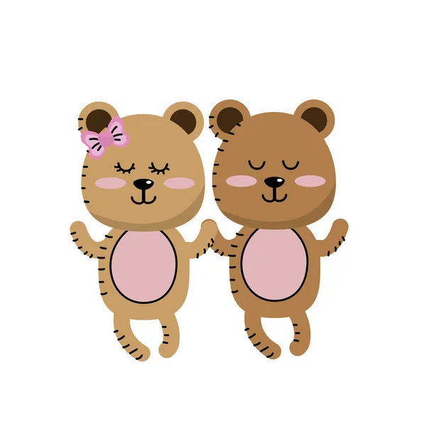 可爱的动物夫妇熊一起矢量插图 — 图库矢量图片