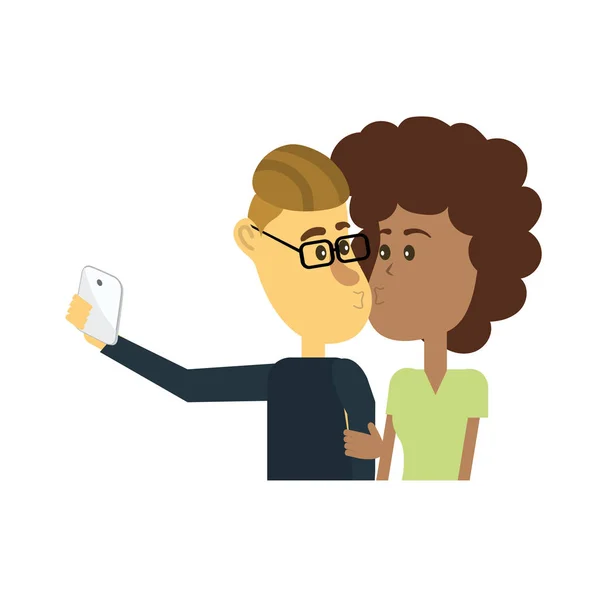 Pareja Besándose Tomando Selfie Con Ilustración Vector Teléfono Inteligente — Vector de stock