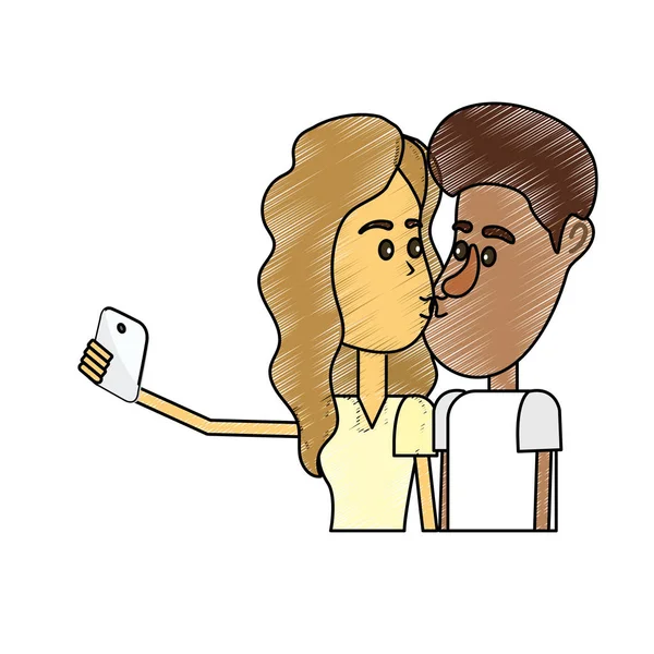Couple Kissing Taking Selfie Smartphone Vector Illustration — Stock Vector