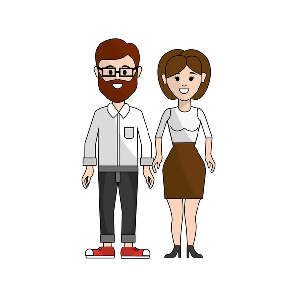 Couple Homme Avec Barbe Femme Avec Cheveux Fusillés Illustration Vectorielle — Image vectorielle