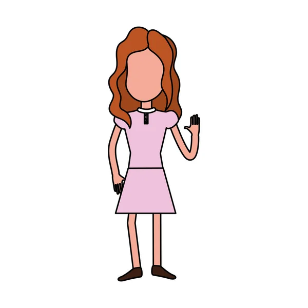 Jolie Fille Avec Main Haute Belle Robe Illustration Vectorielle — Image vectorielle
