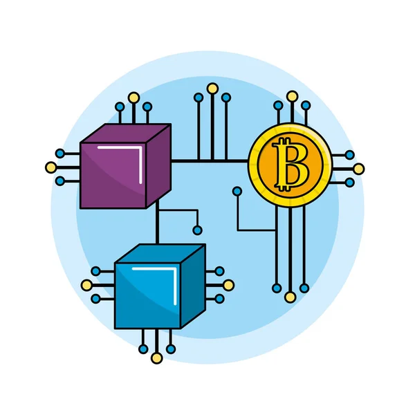 Cuadrados Conexiones Con Circuitos Electrónicos Bitcoin Ilustración Vectorial — Vector de stock