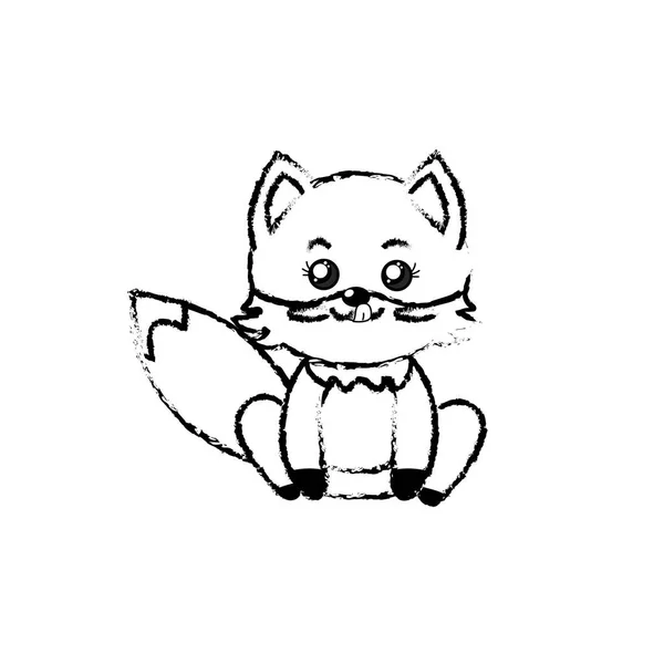 Figure Animal Sauvage Renard Mignon Avec Illustration Vectorielle Expression Faciale — Image vectorielle