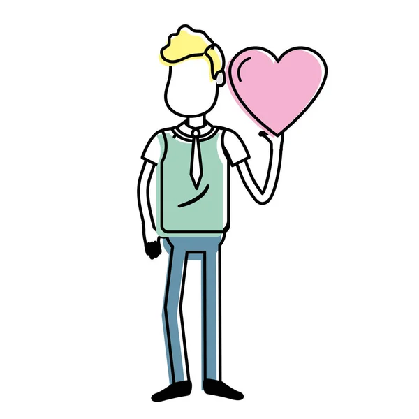 Homme Avec Beau Coeur Dans Main Usure Mignonne Illustration Vectorielle — Image vectorielle