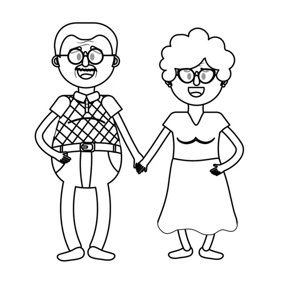 Ligne Vieux Couple Avec Coiffure Lunettes Illustration Vectorielle — Image vectorielle