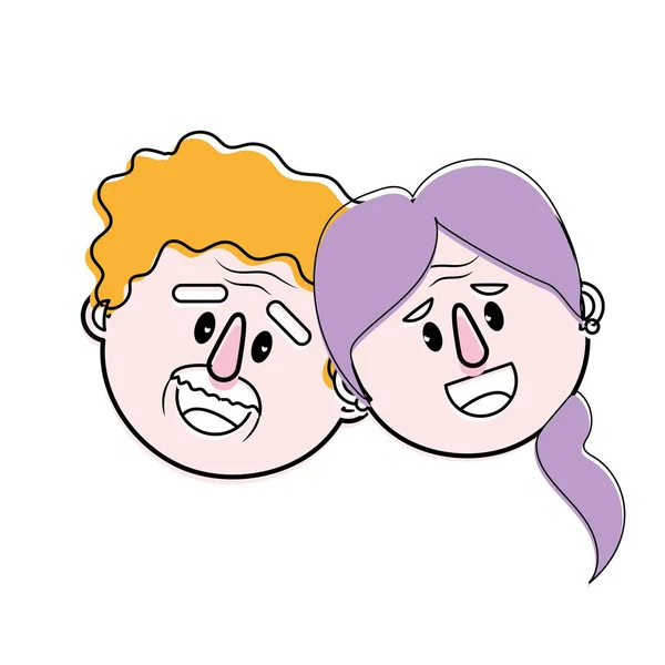 Cara Pareja Edad Con Ilustración Vector Peinado — Vector de stock