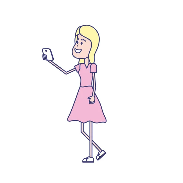 Beauté Femme Avec Coiffure Smartphone Dans Vecteur Main Illustrtaion — Image vectorielle