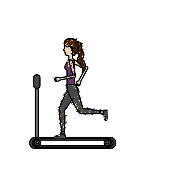 Femme Saine Faisant Exercice Dans Illustration Vectorielle Mashine Runing — Image vectorielle