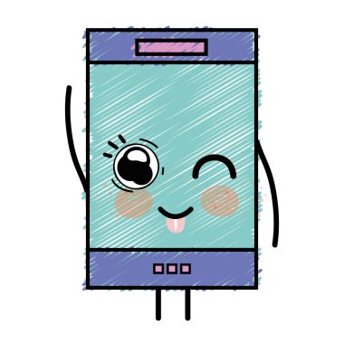 Kawaii şirin komik smartphone teknoloji vektör çizim