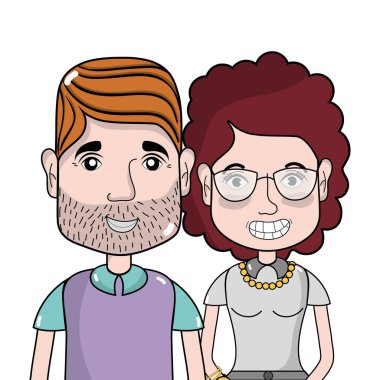 saç modeli ve rahat kıyafetler, vektör çizim ile güzel çift