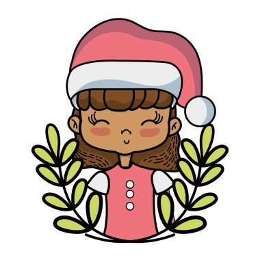 Noel giysileri ve dalları yaprakları tasarım vektör çizim ile güzel kız