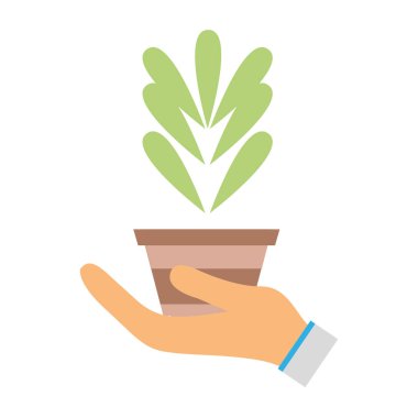 El vektör çizim tasarımında saksının içinde yapraklarla bitki