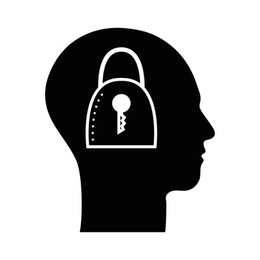 kontur siluet kafa asma kilit içinde vektör çizim ile