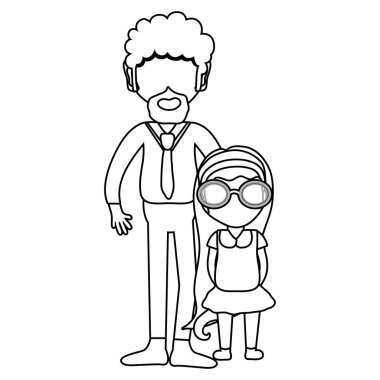 Baba ve kızı beyaz arka plan, vektör çizim üzerinde