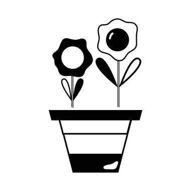 Kontur ile yaprakları çiçekler ve plantpot vektör çizim içinde bırakır