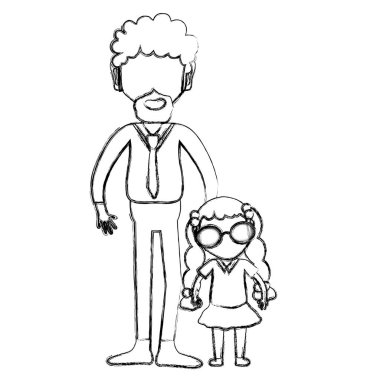 Baba ve kızı beyaz arka plan, vektör çizim üzerinde