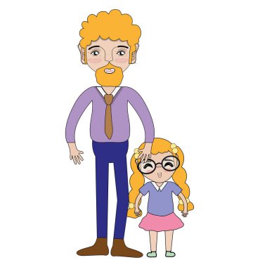 Baba ve kızı beyaz arka plan, vektör çizim üzerinde