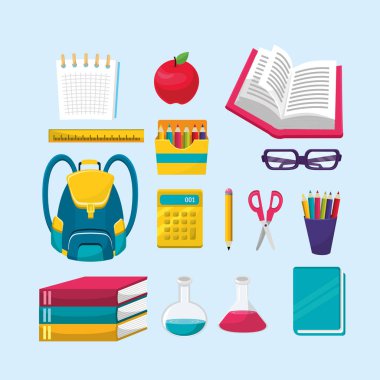 Geri okul ve eğitim tema vektör çizim için simge seti