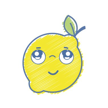 Kawaii güzel düşünme limon meyve, vektör çizim