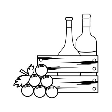 satır şarap ve üzüm kutsal kişilerin resmi, vektör çizim tasarım şişe