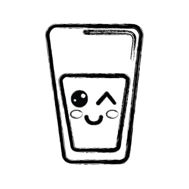 Kawaii şirin mutlu suyu cam kontur, illüstrasyon vektör