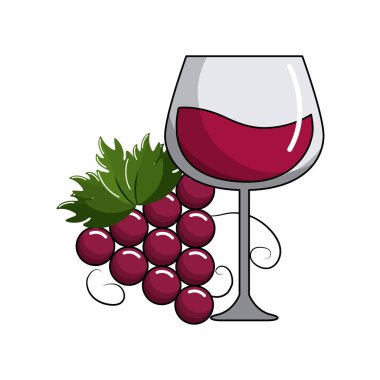 kadeh şarap ve üzüm lezzetli meyve, illüstrasyon vektör