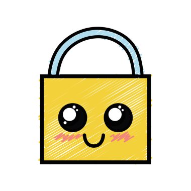 Kawaii şirin mutlu asma kilit güvenlik vektör çizim