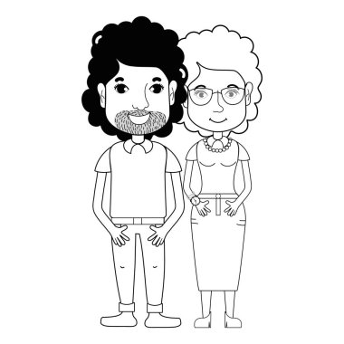 saç modeli ve rahat kıyafetler, vektör çizim ile güzel çift hat