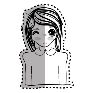 etiket anime şirin güzel kadın, vektör çizim tasarım