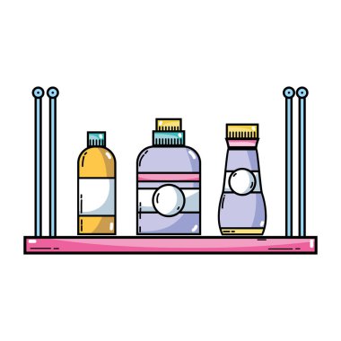 yumuşatıcı ve deterjan sıvı şişe vektör çizim ile raf