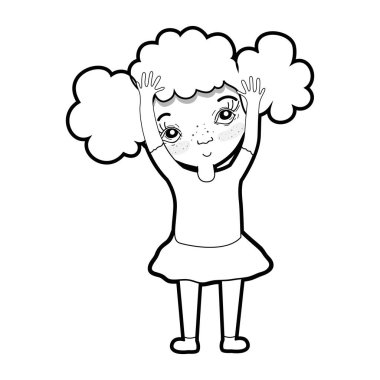 Ellerini havaya kaldır ve rahat kıyafet, vektör çizim ile güzel girk hattı