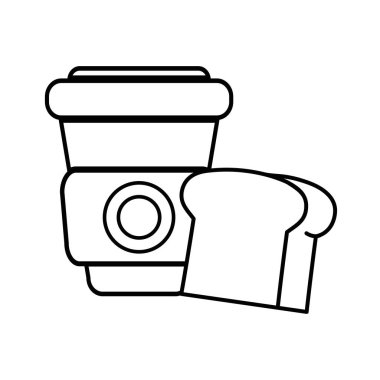 siluet dilim ekmek ve kahve plastik içecek vektör çizim Kupası