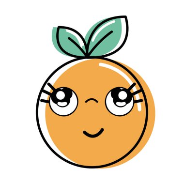 Kawaii güzel düşünce turuncu meyve, vektör çizim