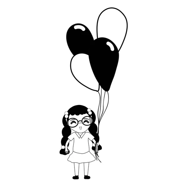 Contour Pretty Girl Hairstyle Balloons Vector Illustration — Stock Vector