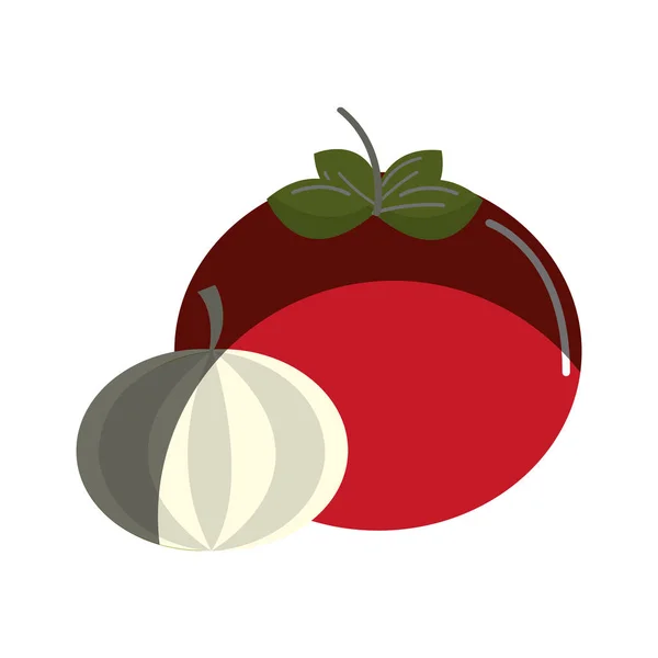 トマトとオニオンの野菜アイコン ベクトル イラスト デザイン — ストックベクタ