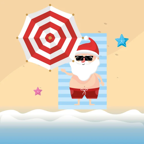 Férias Verão Com Santa Claus Vetor Ilustração — Vetor de Stock