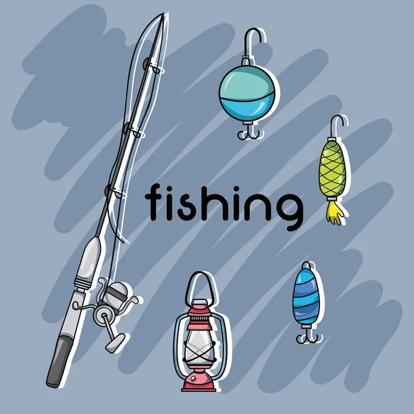 Set Pesca Recreación Con Herramientas Especiales Vector Ilustración — Vector de stock