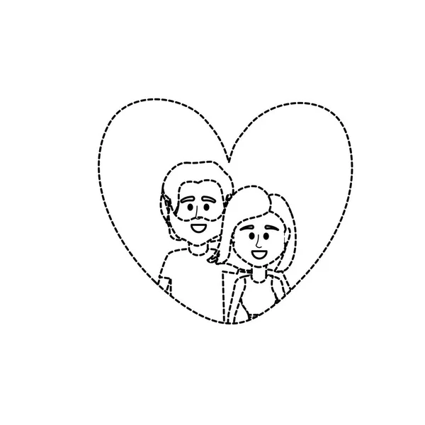 Forme Pointillée Couple Ensemble Intérieur Coeur Dessin Vectoriel Illustration — Image vectorielle
