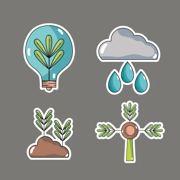 Set Ecología Conservación Cuidado Del Medio Ambiente Concepto Vector Ilustración — Vector de stock