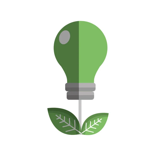 Groene Energie Lamp Met Bladeren Pictogram Vectorillustratie — Stockvector