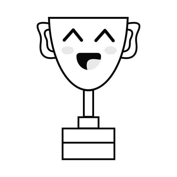 Line Kawaii Cute Happy Prize Cup Vector Illustration — Stock Vector