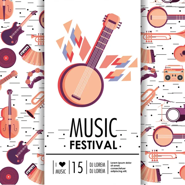 Banjo Instrumentos Para Festival Música Evento Vector Ilustración — Archivo Imágenes Vectoriales