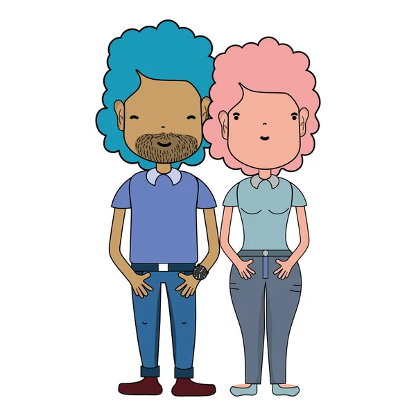 Beau Couple Avec Coiffure Vêtements Décontractés Illustration Vectorielle — Image vectorielle