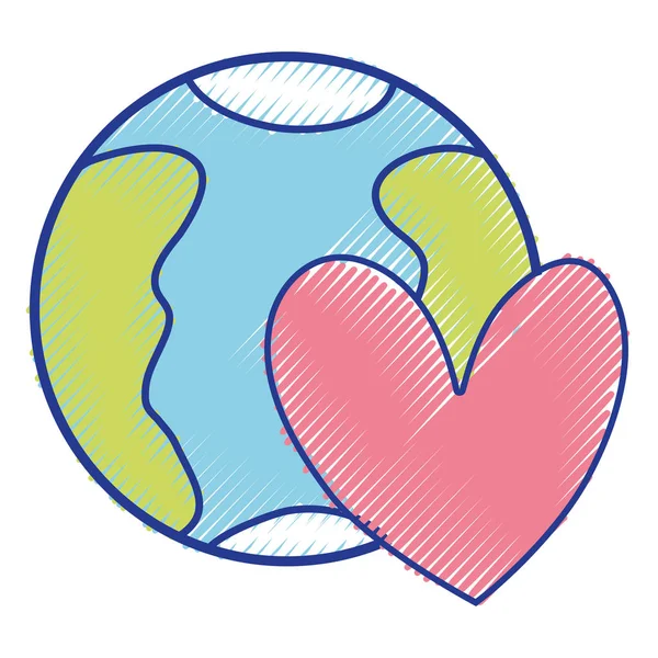Planeta Ziemia Serce Symbol Miłości Ilustracji Wektorowych — Wektor stockowy