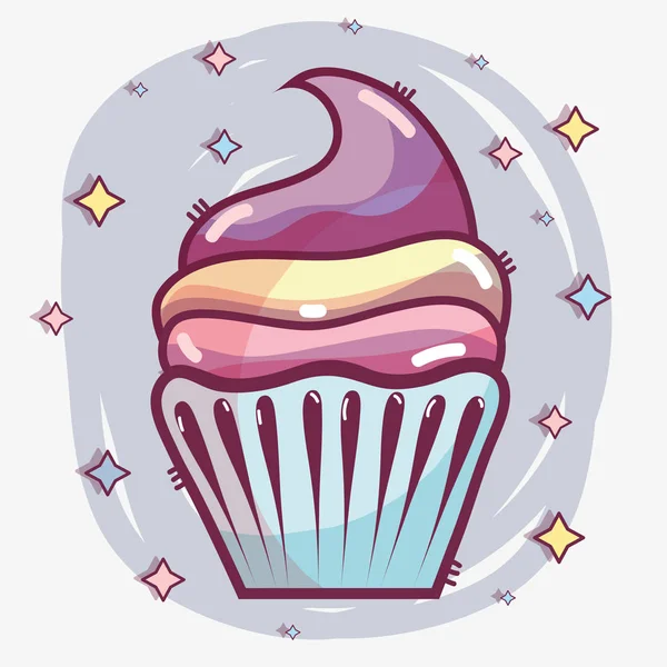 Delicious Cupcake Happy Birthday Celebration Vector Illustration — Stock Vector