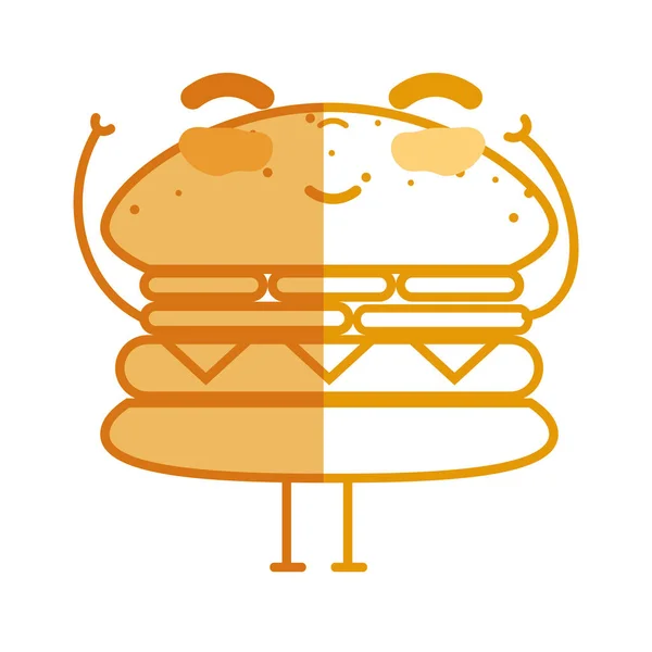 Silueta Kawaii Roztomilý Šťastný Humburger Jídlo Vektorové Ilustrace — Stockový vektor