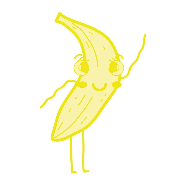 Kawaii Söta Happy Banana Frukt Vektorillustration — Stock vektor